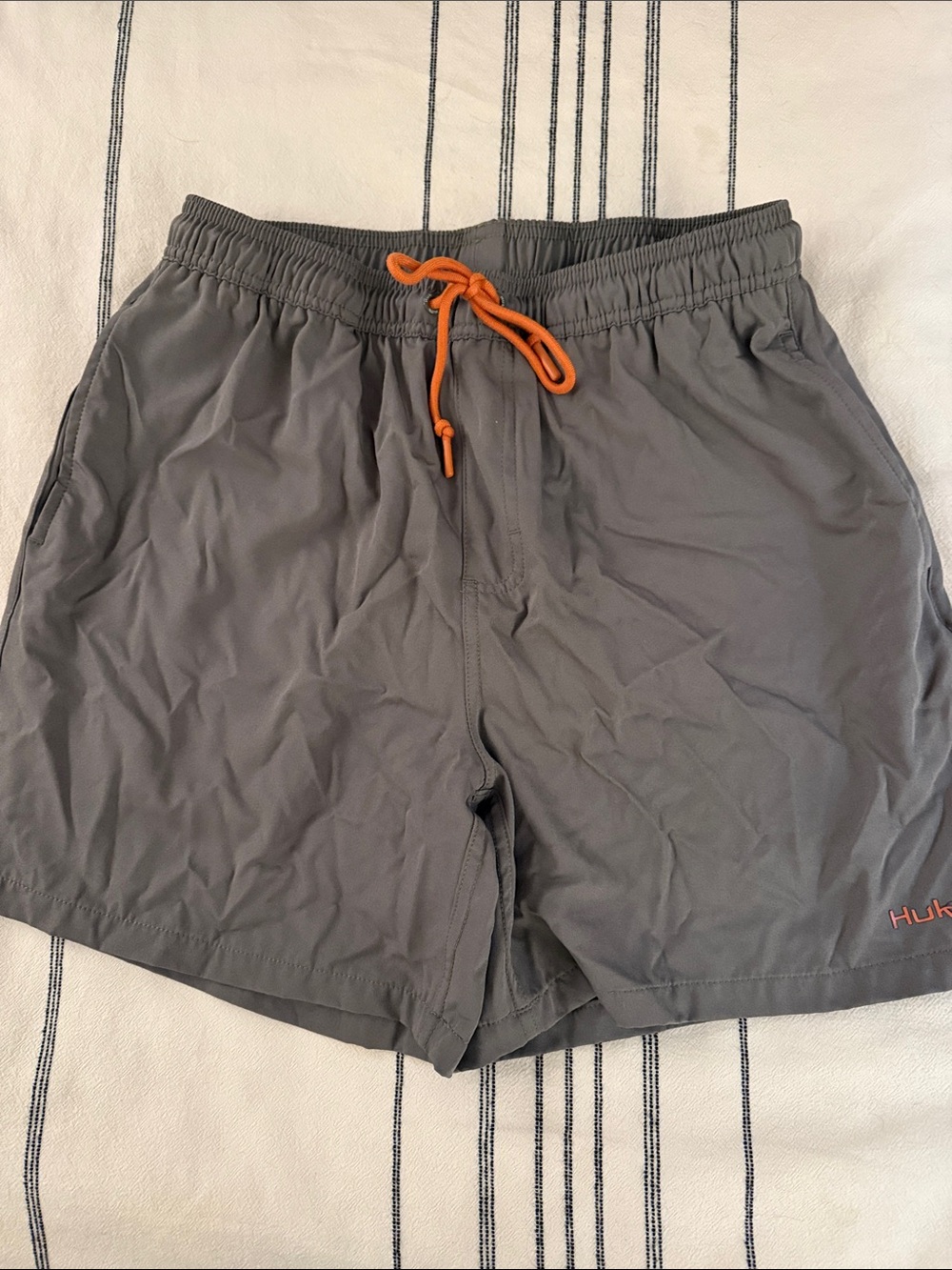 Huk Men's Gray Hybrid Shorts with Orange Drawstring